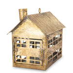 Świecznik Domek metal złoty 1-piętro z kominem 21,5cm