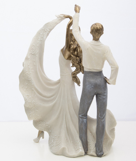 Para tańcząca złota, szara suknia 32x12cm