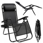 Leżak z automatycznym podnóżkiem czarny