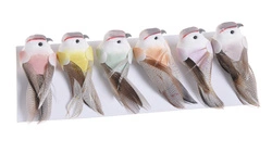 Ptaszki dekoracyjne na klipsie 8cm 6 sztuk pastelowe brązowy ogon