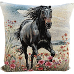 Poszewka na poduszkę 40x40cm EDEN czarny koń na łące Chenille