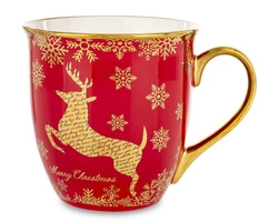 Kubek ceramiczny czerwony 560ml złoty renifer złote ucho
