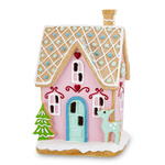 Domek LED pastel róż niebieskie drzwi 22x14,5cm