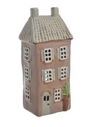 Domek Holenderski T-light brązowy 2-piętrowy, zielony kwiatek 28,5cm
