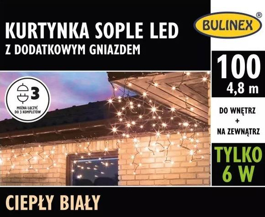 Kurtyna sople 100LED 4,8m biały ciepły zewnętrzne