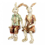 Figurka Króliki PARA siedząca czerwono-zielone przycierane złotem 24x17cm