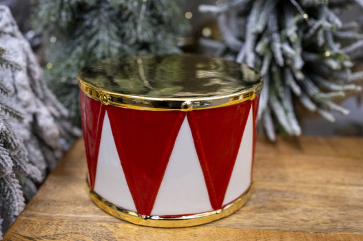 Bębenek ceramiczny biało-czerwono-złoty 10,5cm