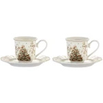 Filiżanki espresso ze spodkiem choinka czerwone bombki 90 ml 2 sztuki