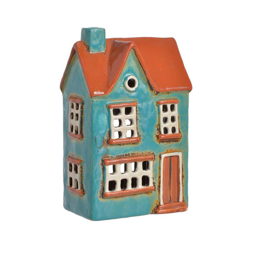 Domek kamienica T-light ceramika turkusowy lampion świecznik