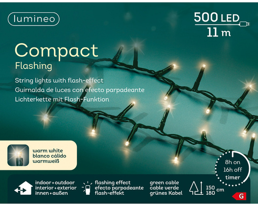 Lampki zew/wew compact 500Led Flesz 11m zielony/ biały ciepły na 1,5-1,8m choinkę