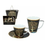 KLIMT Filiżanka ze spodkiem 230ml + Kubek Drzewo życia czarne tło w pudełku Carmani