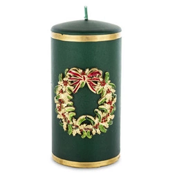Świeca walec zielona z wiankiem 17cm