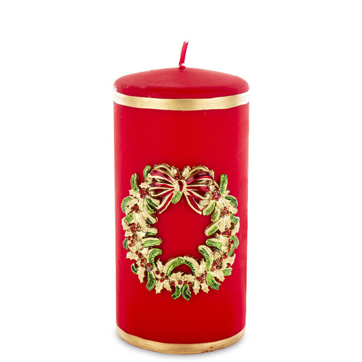 Świeca walec czerwona z wiankiem 10cm