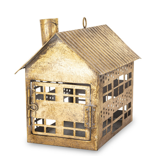Świecznik Domek metal złoty 1-piętro z kominem 21,5cm