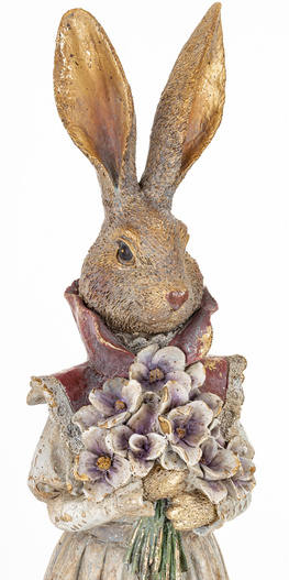 Figurka Królik ON/ONA złocone beżowa suknia/zielony frak z bukietem kwiatów 53 cm 1 sztuka