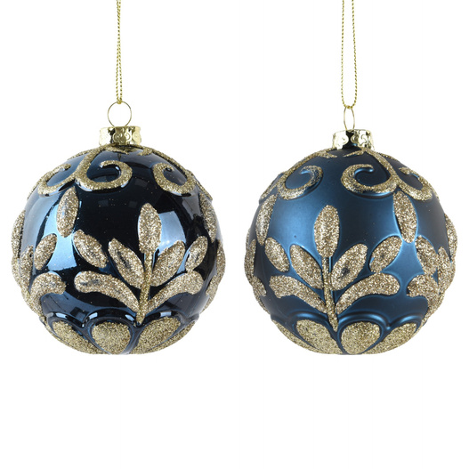 Bombka 1 sztuka 8cm granatowa złoty wzór połysk/mat 2wzory