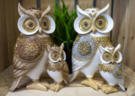 Figurka Sowy złoto-biała mama z dzieckiem 23cm