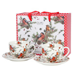 Filiżanki 2 sztuki ze spodkami Ptaszki na gałęzi 280 ml w pudełku