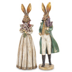 Figurka Królik ON/ONA złocone beżowa suknia/zielony frak z bukietem kwiatów 53 cm 1 sztuka