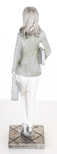 Figurka Kobieta srebrna z torbą i laptopem 23cm