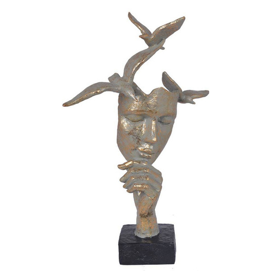 Maska złota z ptakami czarna podstawka 19,5x34 cm