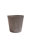 Osłonka metalowa szara białe choinki h13cm