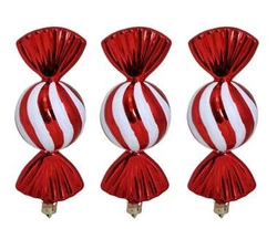 Bombki cukierki 3 sztuki czerwono-białe 12 cm