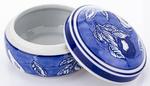 Pojemnik ceramiczny biało-niebieski płaski listki 14cm