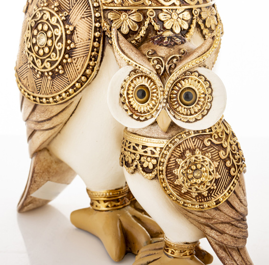 Figurka Sowy złoto-biała mama z dzieckiem 23cm