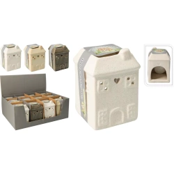Kominek ceramiczny domek biały/beżowy/szary 10cm