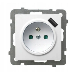 Gniazdo pojedyncze Ospel As z uziemieniem i wejściem USB białe