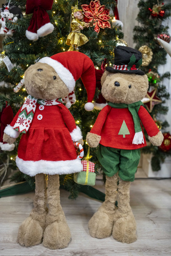 Miś pluszowy ON/ONA czerwona mikołajowa sukienka/ czarny cylinder 84cm