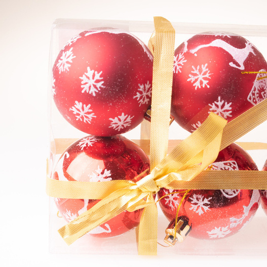Bombki czerwone brokatowe renifer/serce/śnieżynka 6 cm 8 sztuk