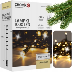 Lampki zewnętrzne/wewnętrzne 1000 Led ciepły biały zimny flash 50m+3m zasilacz