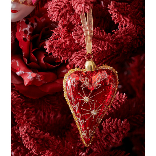 Bombka szklana 1sztuka Serce czerwone/fioletowe z diamentami 10cm