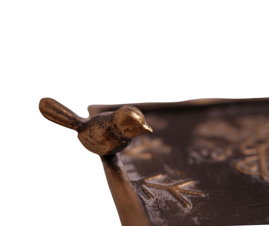 Taca metal złota, śnieżyki na nóżkach z ptaszkami 58x17cm