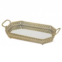 Taca metalowa złota patyna z lustrem owal 52x29cm