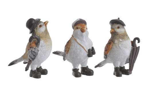 Ptak ceramiczny brązowo-żółty z parasolem/laską/lornetką 12,5 cm 1 sztuka