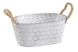 Osłonka metalowa srebrna wanienka plastry miodu z jutowymi uszami 11 cm