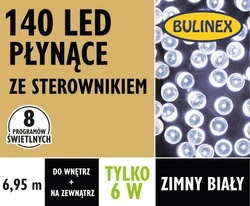 Lampki zew/wew 140LED płynące 8 programów białe zimne 6,95m