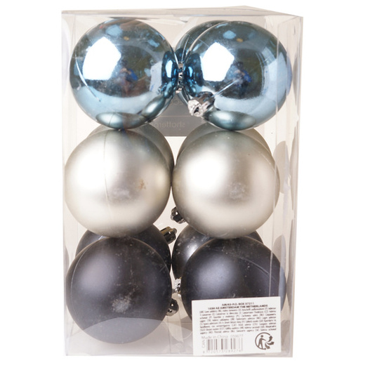 Bombki niebiesko-srebrne mat/połysk 6 cm 12 sztuk