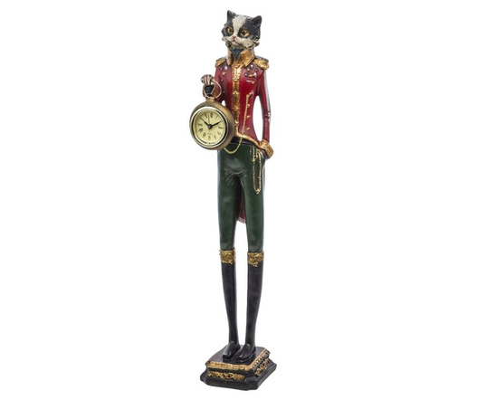 Figurka Antyk KOT w czerwonym surducie w butach z zegarem 43cm