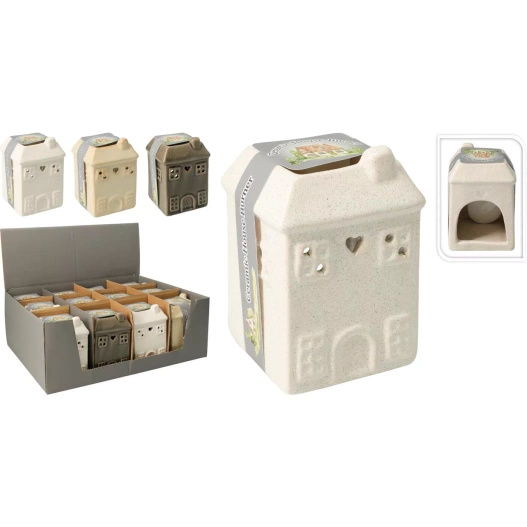Kominek ceramiczny domek biały/beżowy/szary 10cm