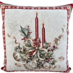 Poszewka 40x40cm Chenille Stroik z czerwonymi świecami