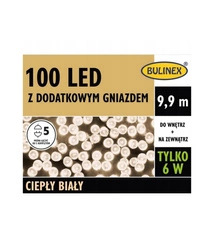 Lampki choinkowe zewnętrzne/wewnętrzne 100 LED 9,9 m ciepły biały z dodatkowym gniazdem