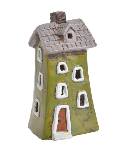 Domek Holenderski T-light krzywy, zielony, szary dach 23cm