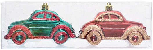 Bombki zielono-czerwone auta 2 sztuki