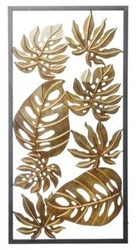Obraz metalowy liście złote 100x50cm czarna rama
