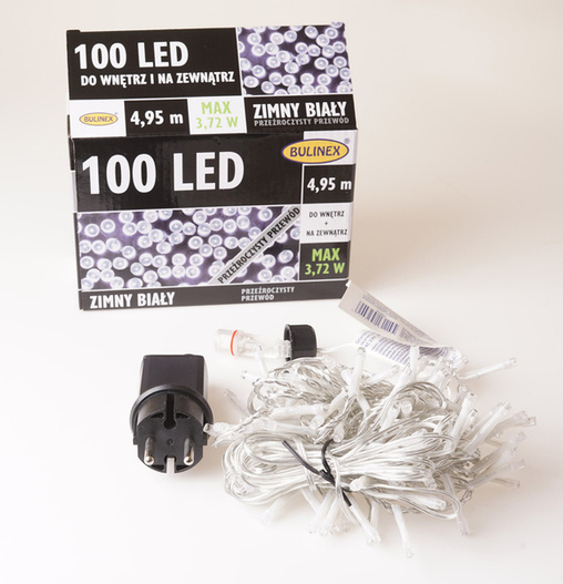 Zewnętrzne i wewn lampki 100 Led 4,95m biały zimny