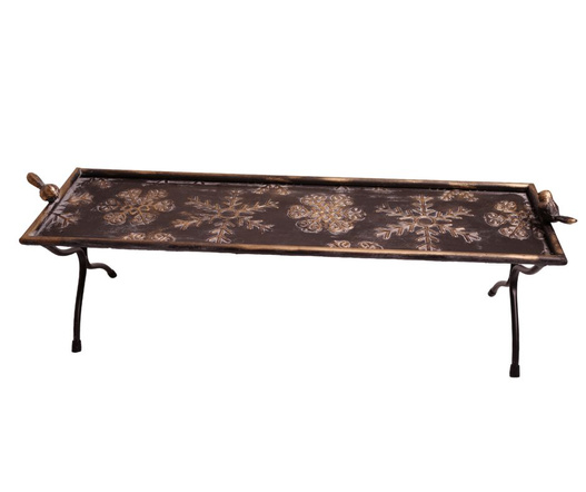 Taca metal złota, śnieżyki na nóżkach z ptaszkami 58x17cm